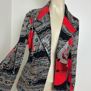 Chic Women's Red and Black Patterned Blazer